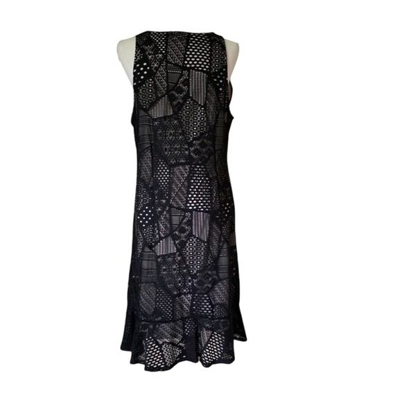 Alfani Black Geo Lace Mesh Overlay Plus Size 1X Sleeveless A-Line Dress - Picture 8 of 9